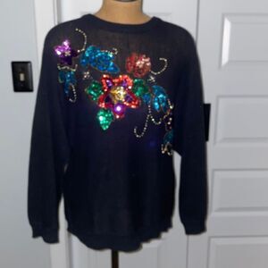 Vintage sequin and beaded floral sweater size medium